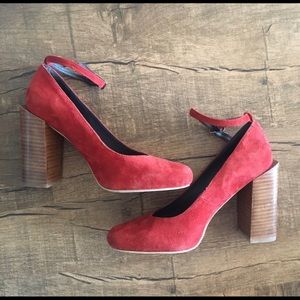 Jeffry Campbell rust stacked heels.